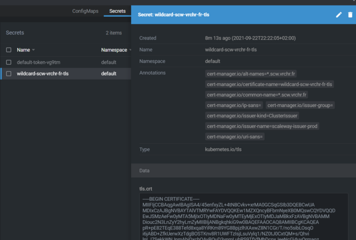 TLS Certificate stored in secrets