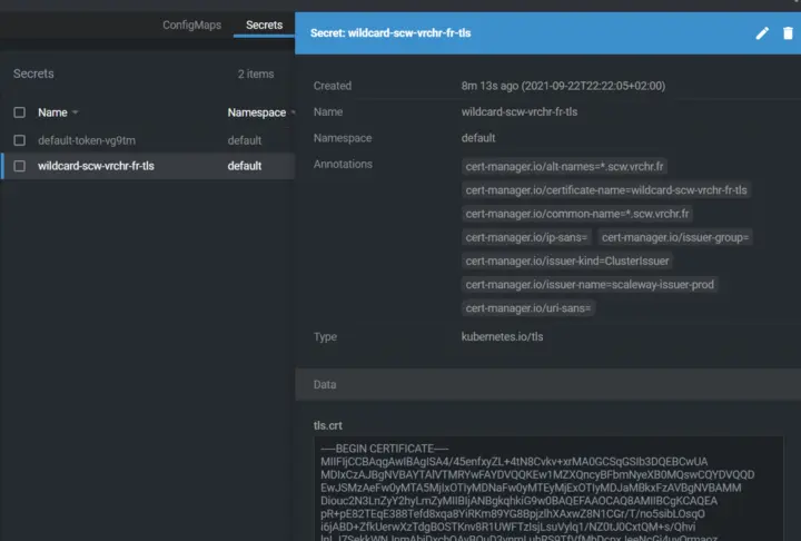 TLS Certificate stored in secrets
